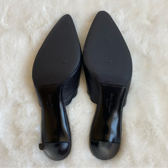 NWOB Salvatore Ferragamo Scalloped Accent Kitten Heel Mules | 7-1/2 - Picture 6 of 8